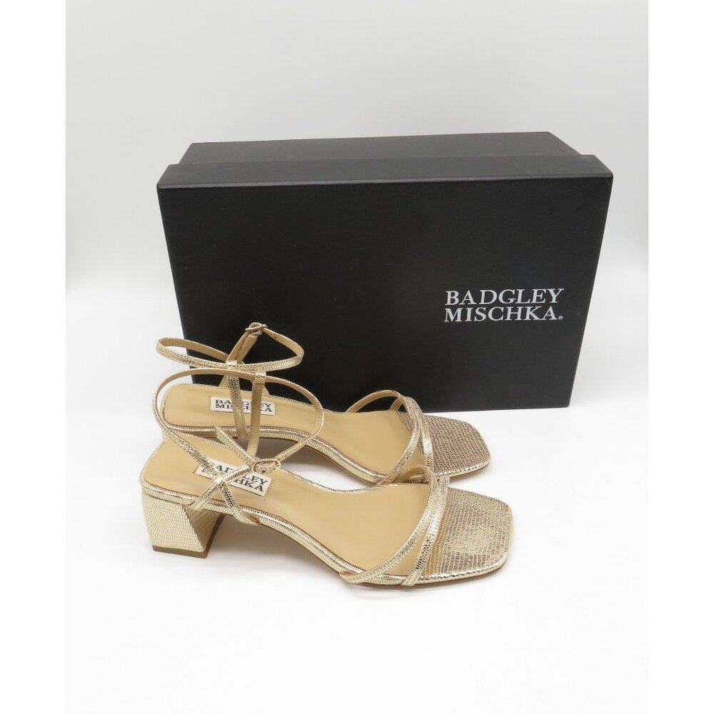 Badgley Mischka Carlota Gold Strappy Block Heel Sandals 6 NEW $225